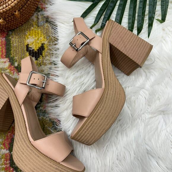 Madden Girl Beige Tan Ankle Strap Chunky Platform Heeled Grandview Sandal 9 - Picture 3 of 10